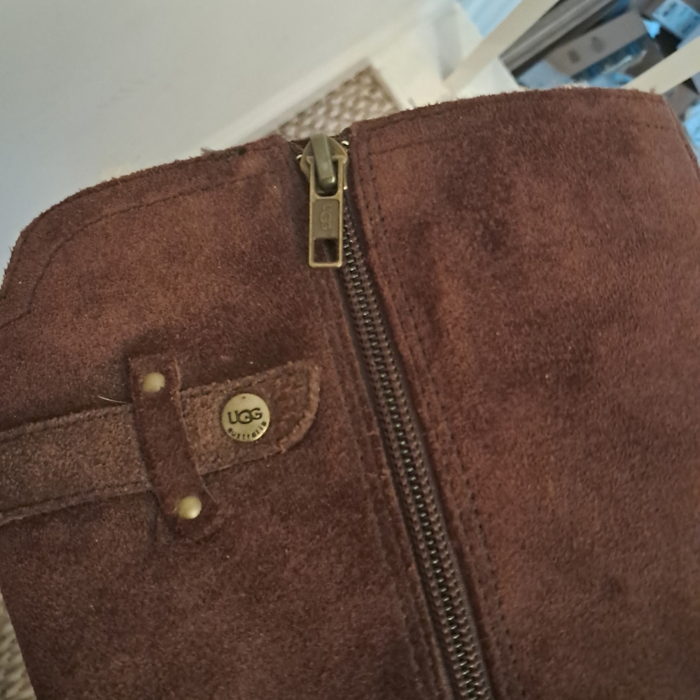 UGG Boots Women's 8 Brown Jillian Riding Boots Suede Heeled Sheepskin Cozy - Picture 7 of 7